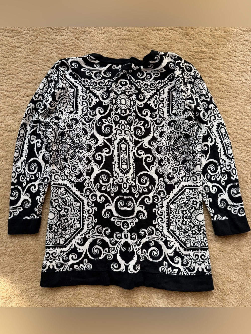 Isaac Mizrahi Black & White Paisley Button-Front Cardigan - Picture 3 of 4